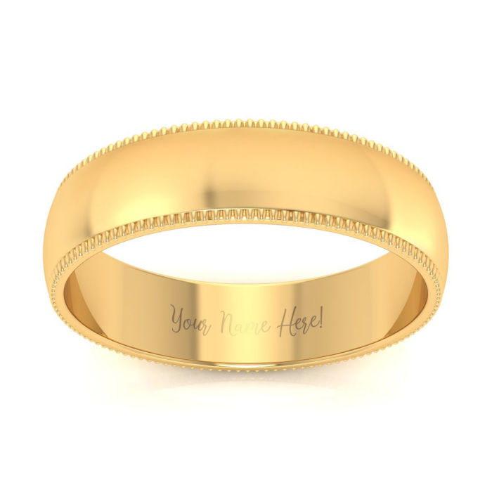 14K Yellow Gold 5MM Heavy Comfort Fit Milgrain Ladies and Mens Wedding Band, Size 5.5